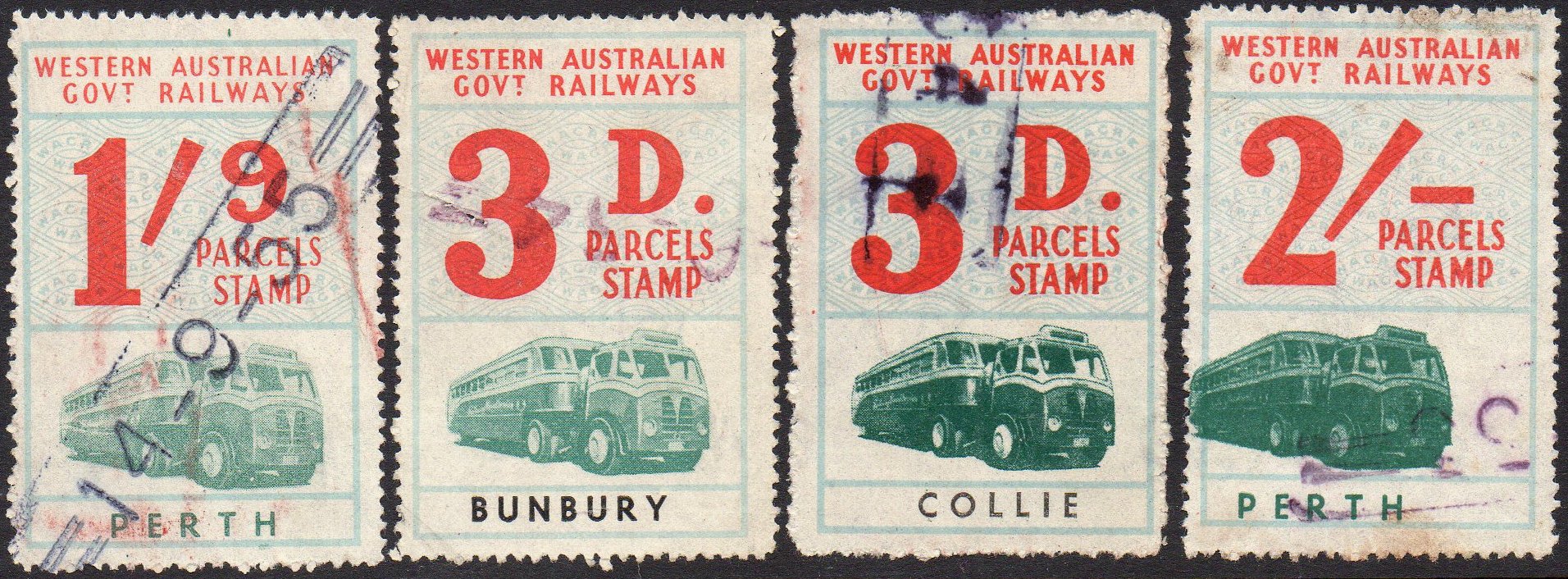 Western Australia Railway Parcels Stamps Wide Left Margins